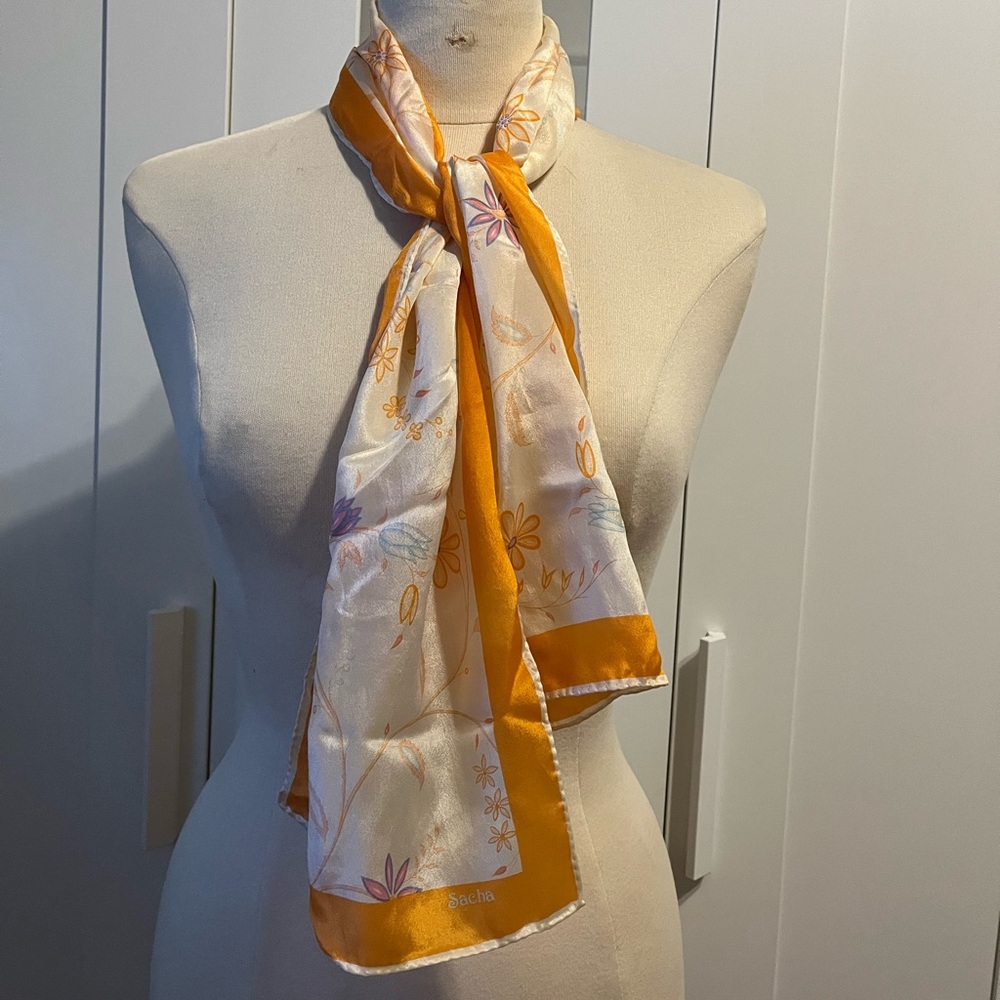 Vintage Sacha for Basha Orange Floral Silk Scarf
